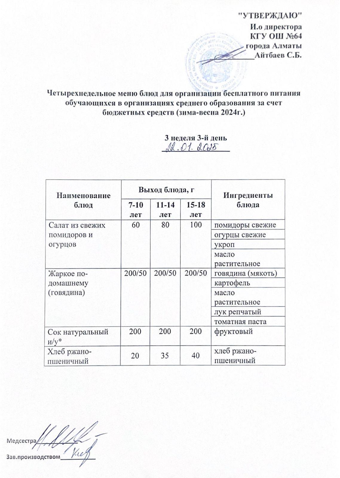 Ас мәзірі 3 апта - 3 ші күн